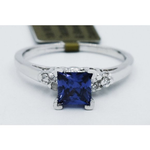 AAA TANZANITE 0.74 Cts & GENUINE DIAMOND RING 10K WHITE GOLD